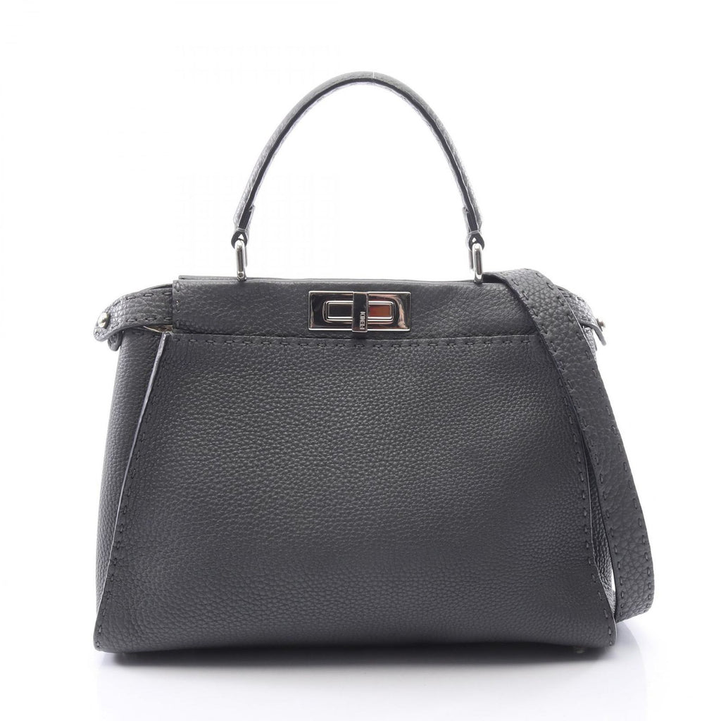 Fendi Handbag Peekaboo Regular Selleria 2-Way Charcoal Gray Leather