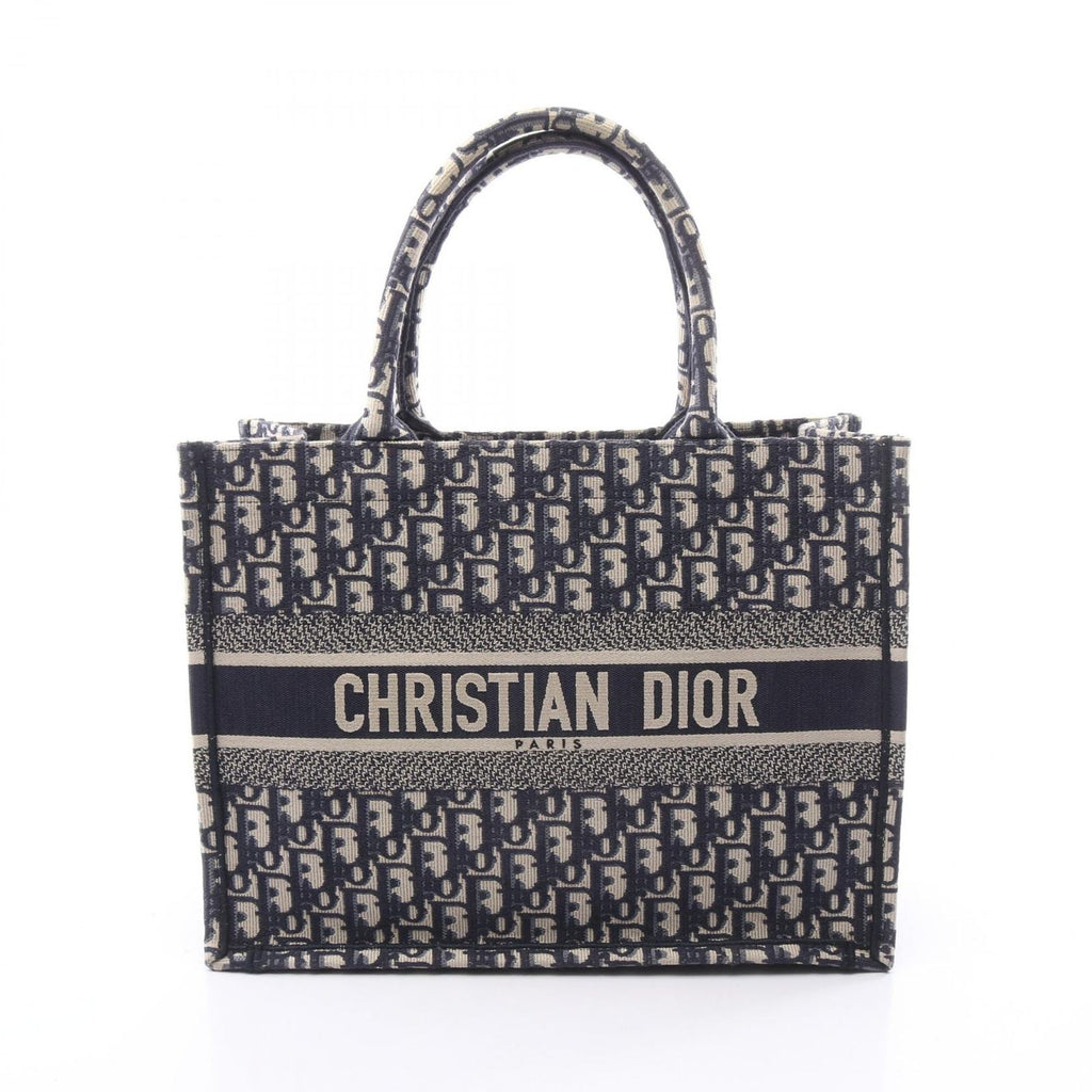 Dior Tote Book Oblique Embroidery Navy Canvas