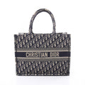 Dior Tote Book Oblique Embroidery Navy Canvas
