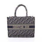 Dior Tote Book Oblique Embroidery Navy Canvas