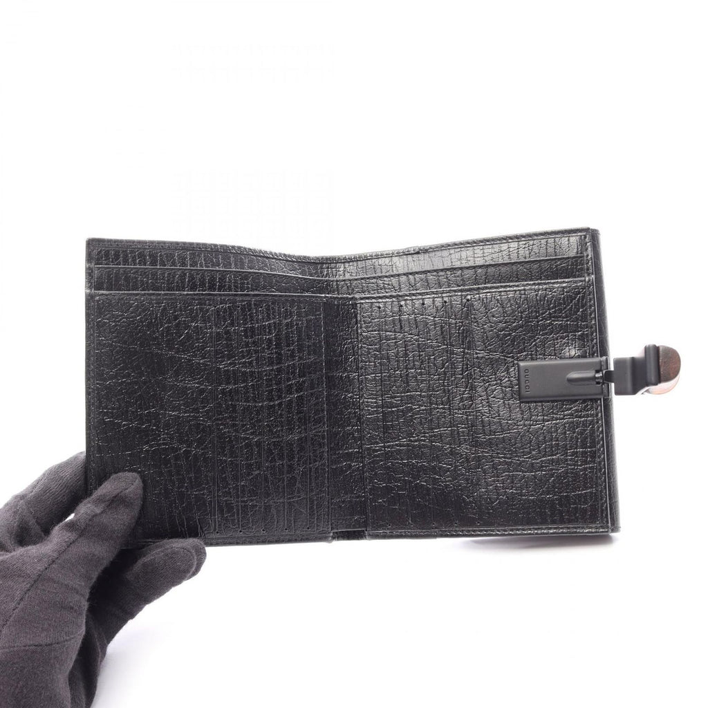 Gucci Bifold Wallet Bamboo Black Leather Hook — view 3
