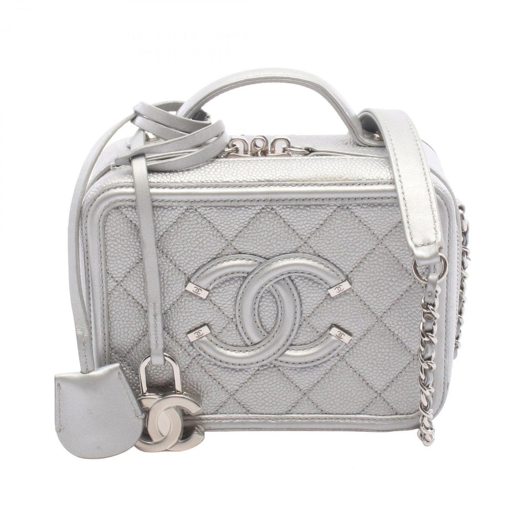 Chanel Shoulder Bag CC Figurine Small Vanity Silver Caviar Leather CC Quilted
