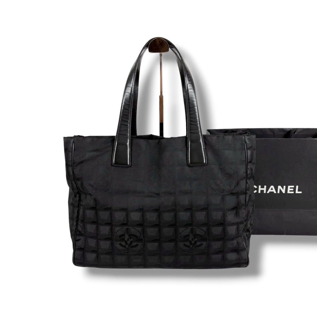 Chanel New Travel Line Tote Shoulder Black Nylon Canvas
