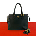Prada Logo Saffiano Leather 2-Way Mini Tote Shoulder Bag Black