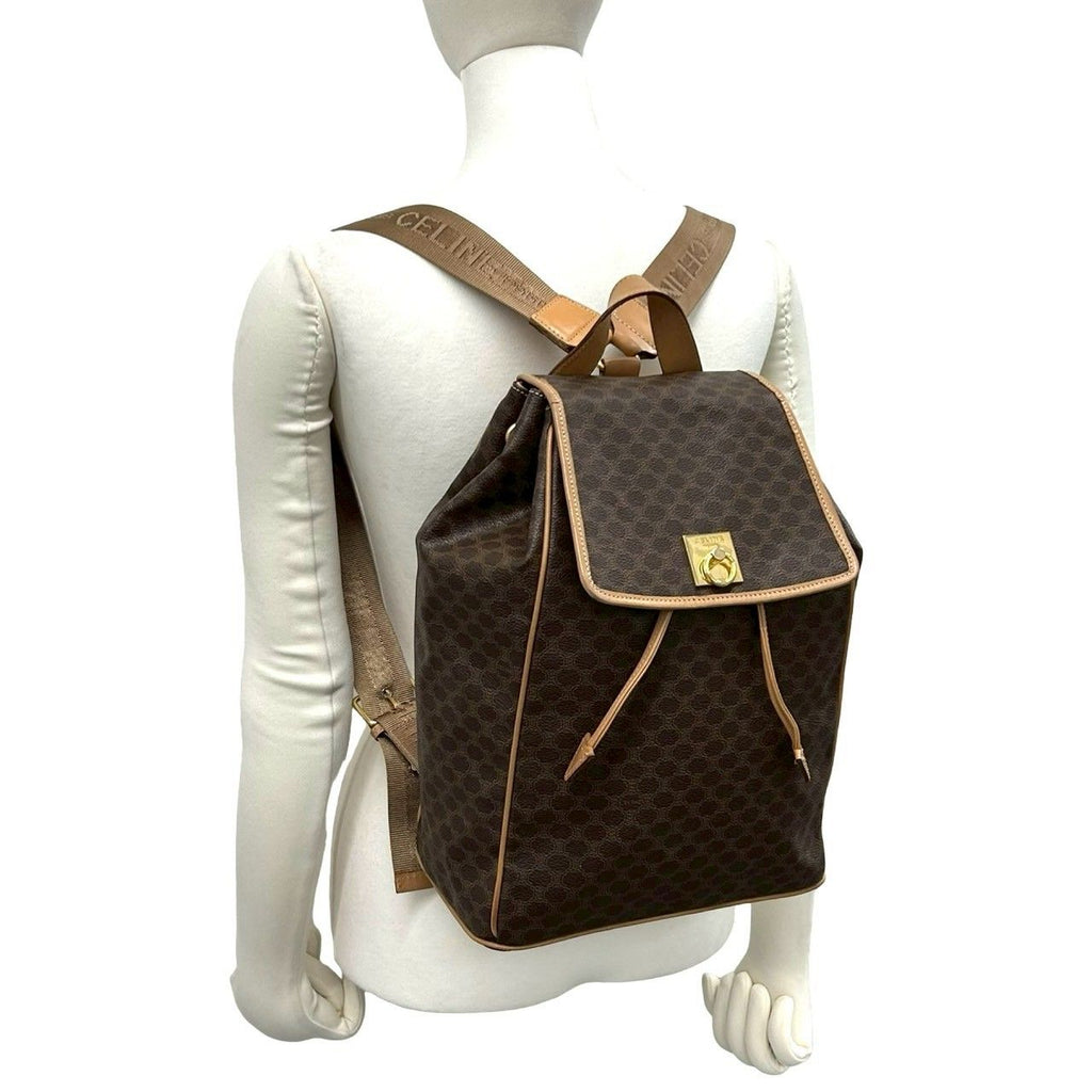 Celine Vintage Macadam Blason Triomphe Pattern Logo Ring Leather Backpack Brown — view 2