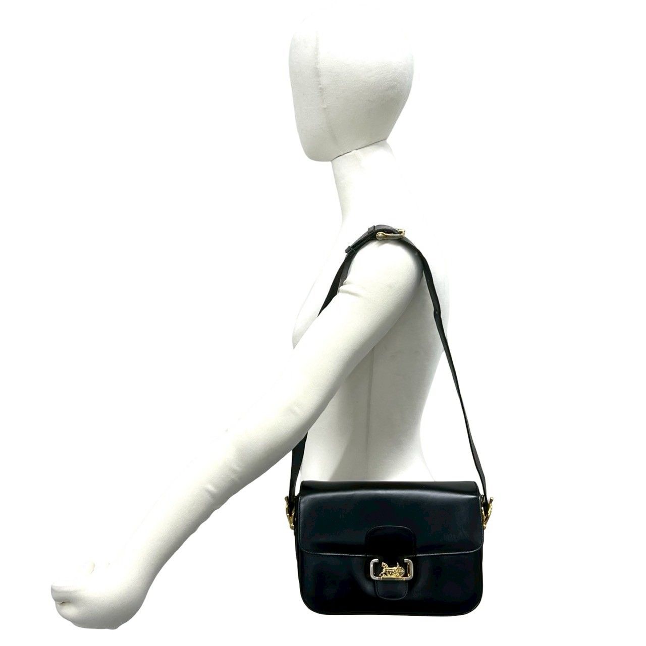 Celine Vintage Logo Carriage Leather Shoulder Bag Pochette Crossbody Black — view 2