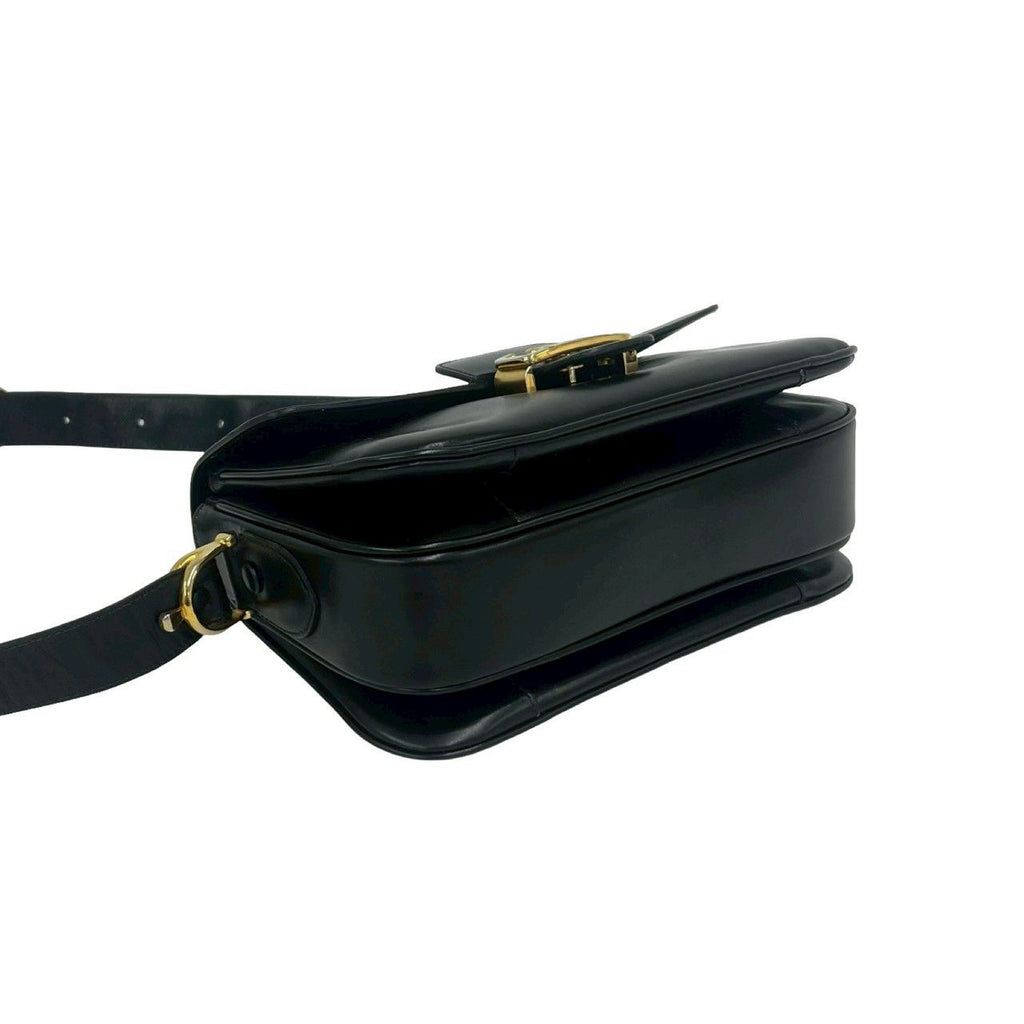Celine Vintage Logo Carriage Leather Shoulder Bag Pochette Crossbody Black — view 7