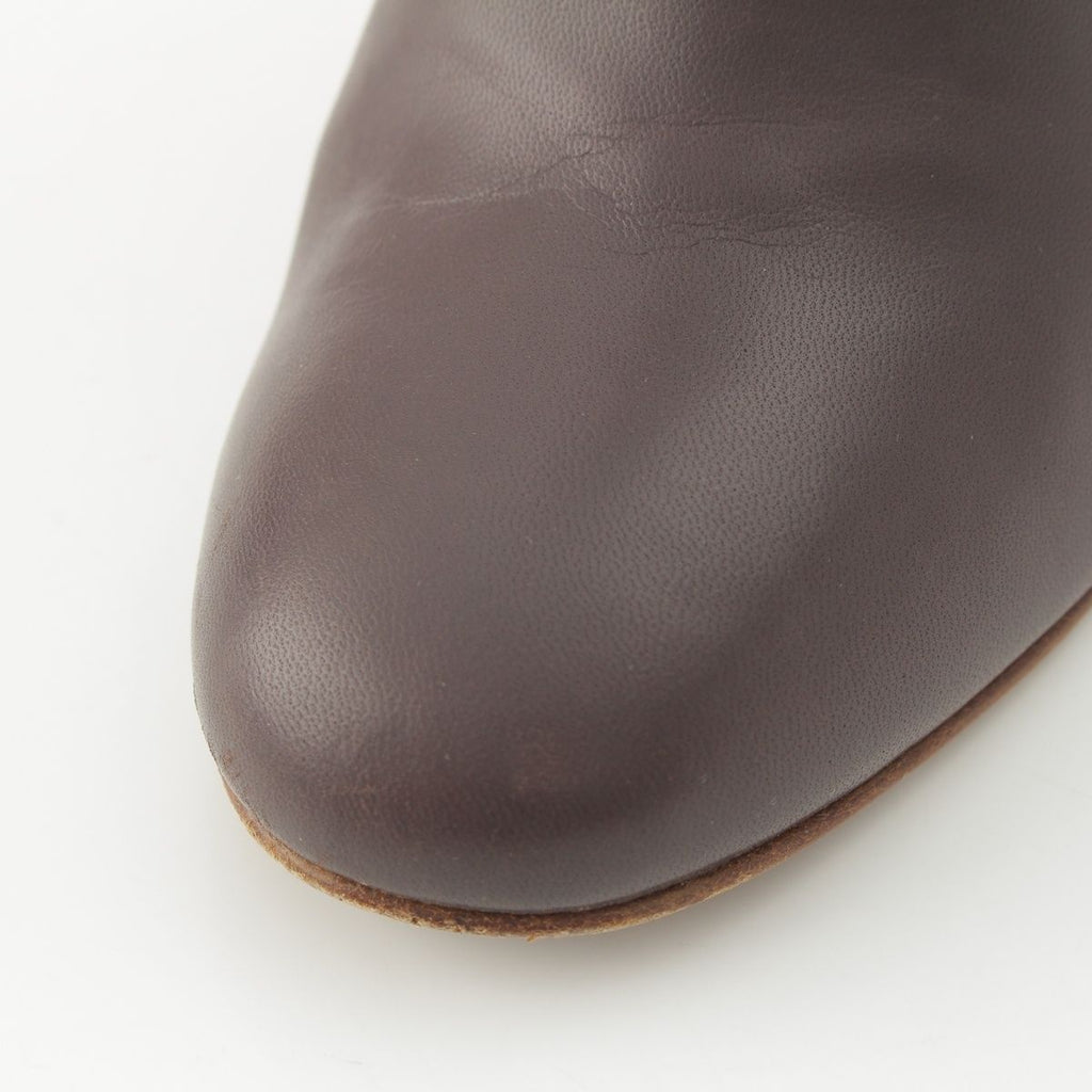 Chanel Leather CC Logo Heels Boots Brown — view 8