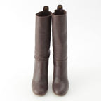 Chanel Leather CC Logo Heels Boots Brown — view 2