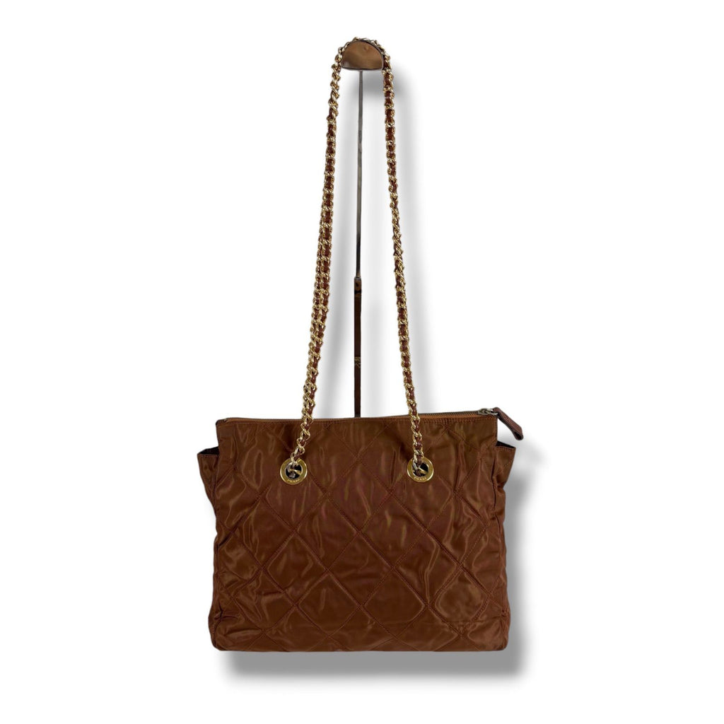 Prada Quilted Triangle Logo Shoulder Bag Mini Tote Brown Tessuto — view 3