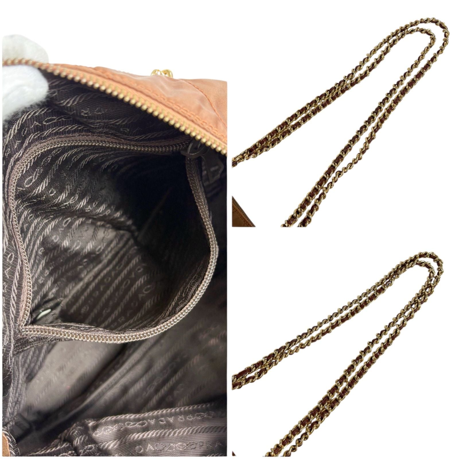 Prada Quilted Triangle Logo Shoulder Bag Mini Tote Brown Tessuto — view 7