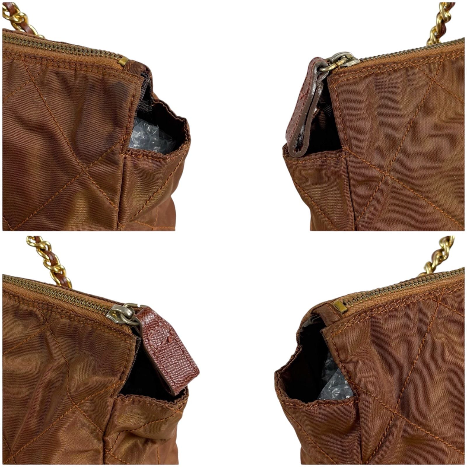 Prada Quilted Triangle Logo Shoulder Bag Mini Tote Brown Tessuto — view 5