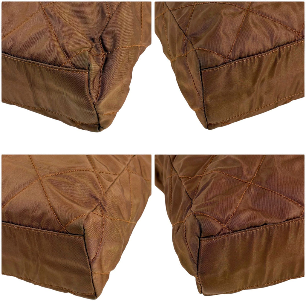 Prada Quilted Triangle Logo Shoulder Bag Mini Tote Brown Tessuto — view 6
