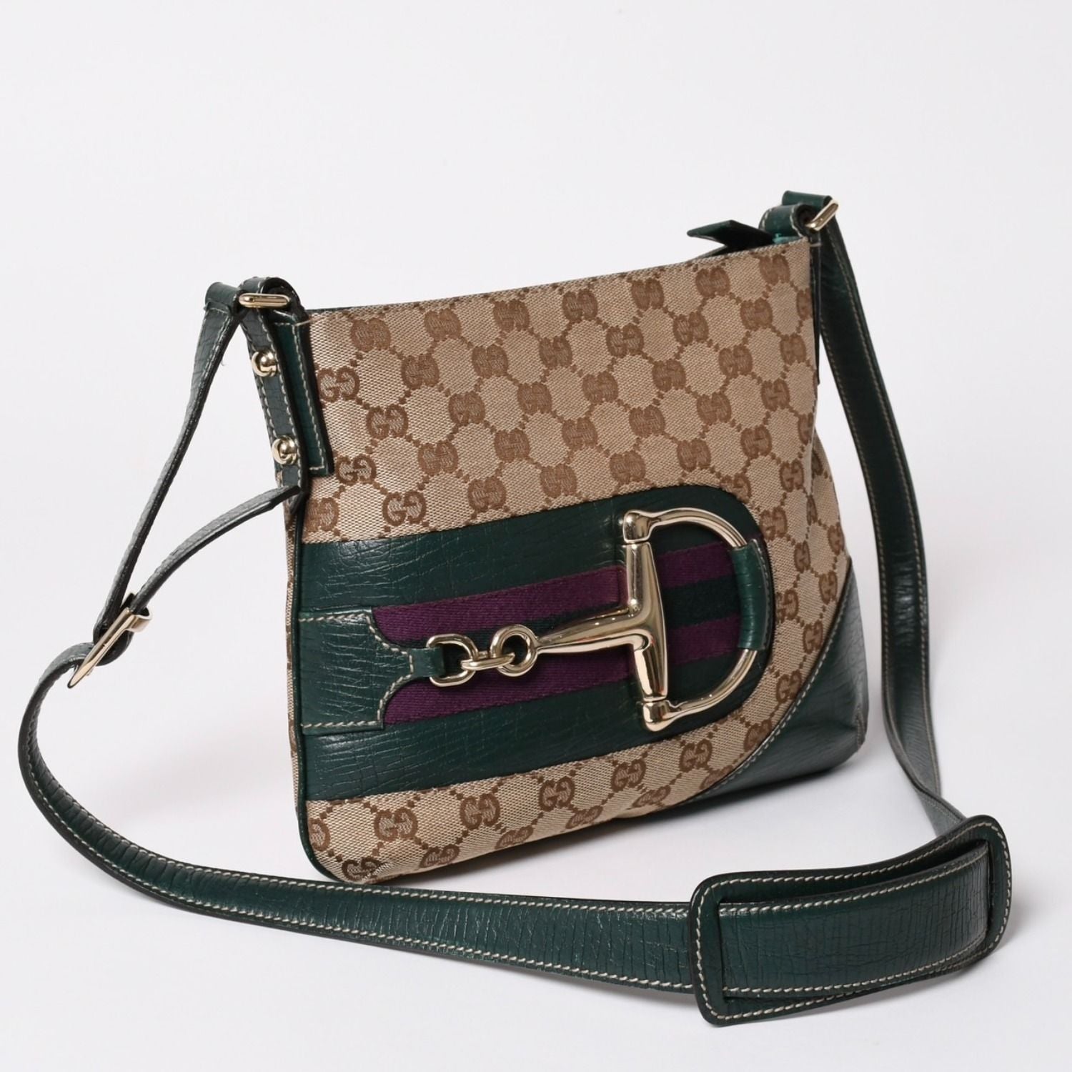 Gucci Guuci Shoulder Bag Horsebit Beige Green Gold — view 3