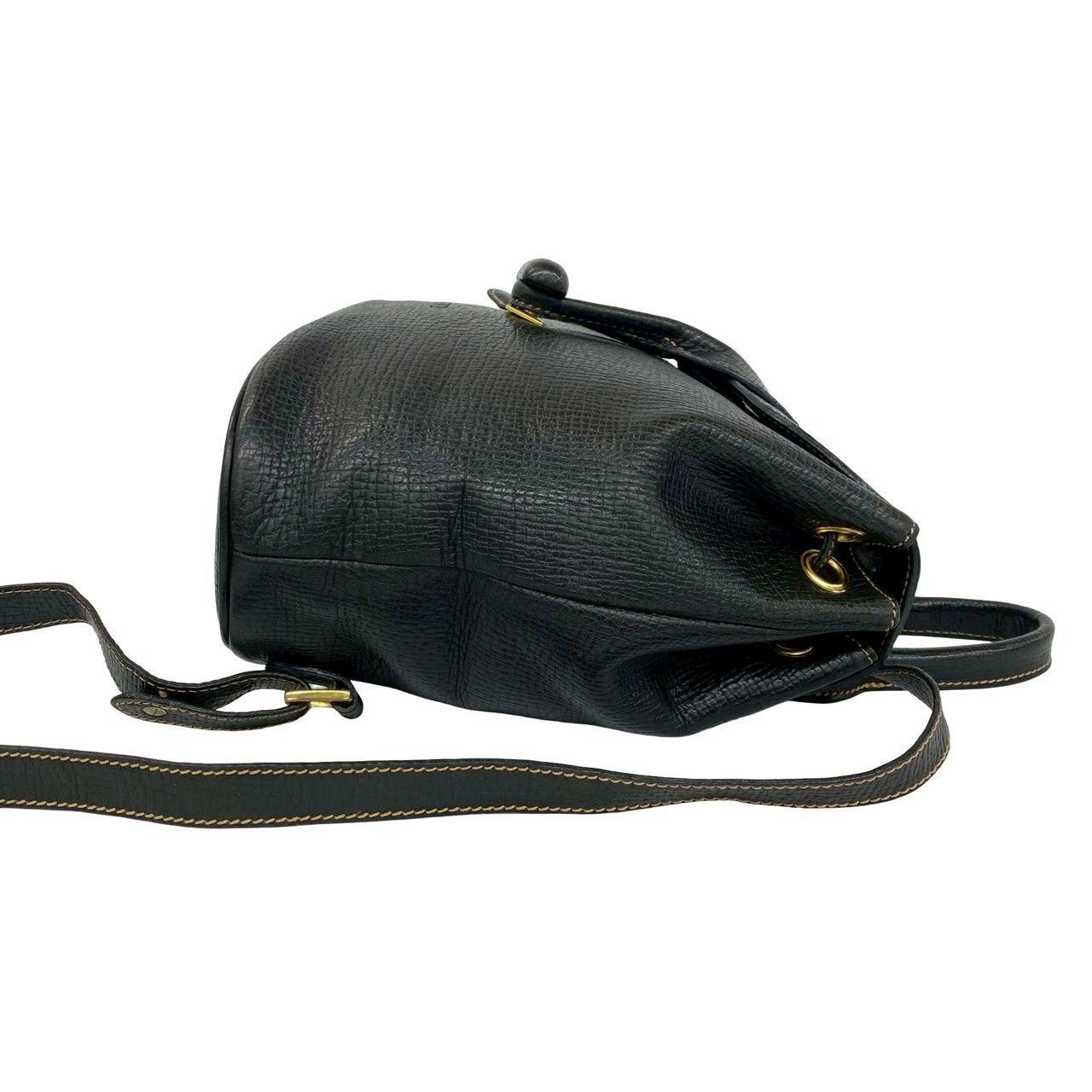 Loewe Vintage Logo Leather Turnlock Drawstring Backpack Black — view 6