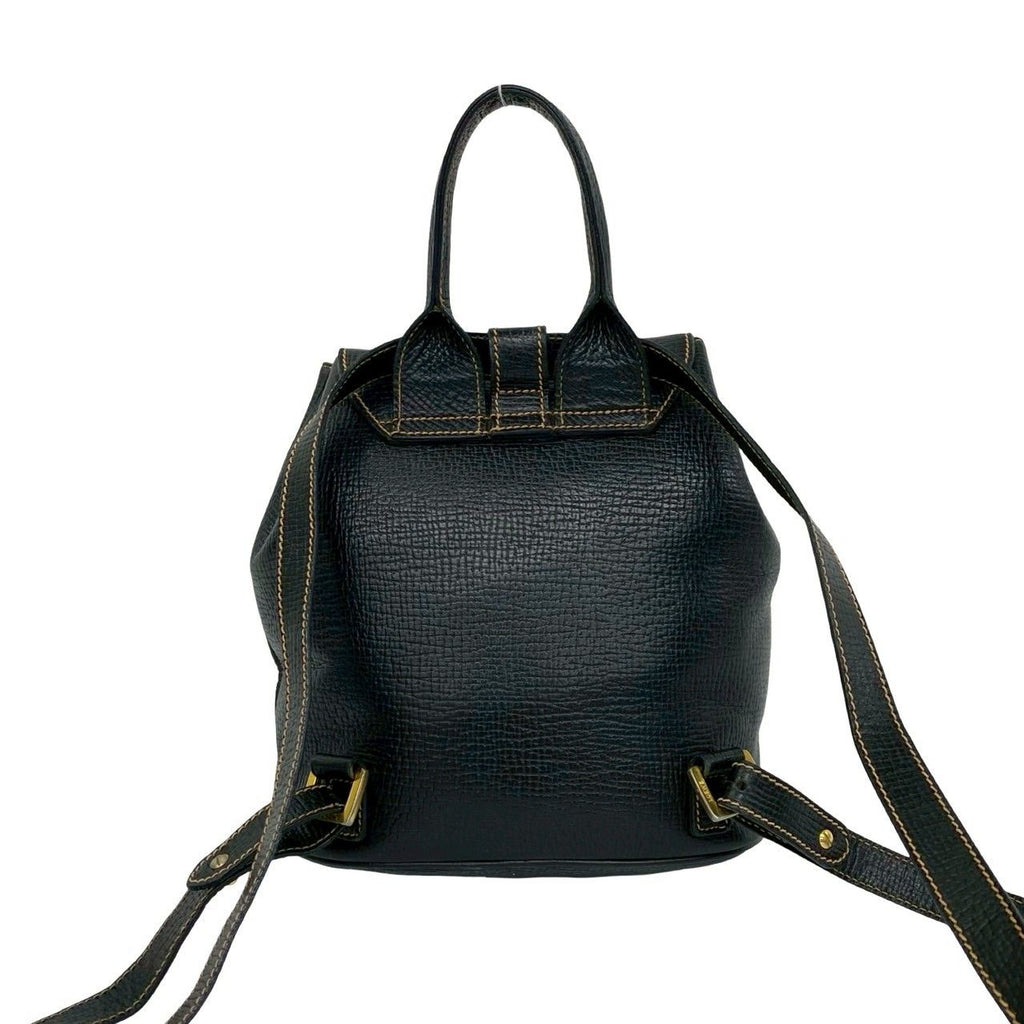 Loewe Vintage Logo Leather Turnlock Drawstring Backpack Black — view 3