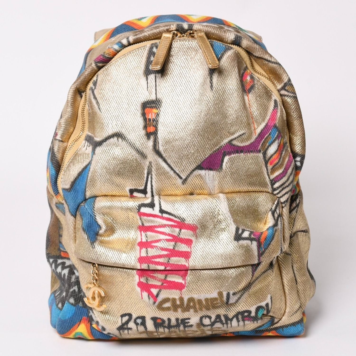 Chanel Graffiti Backpack CC Logo Medie D'art Collection Egypt Gold