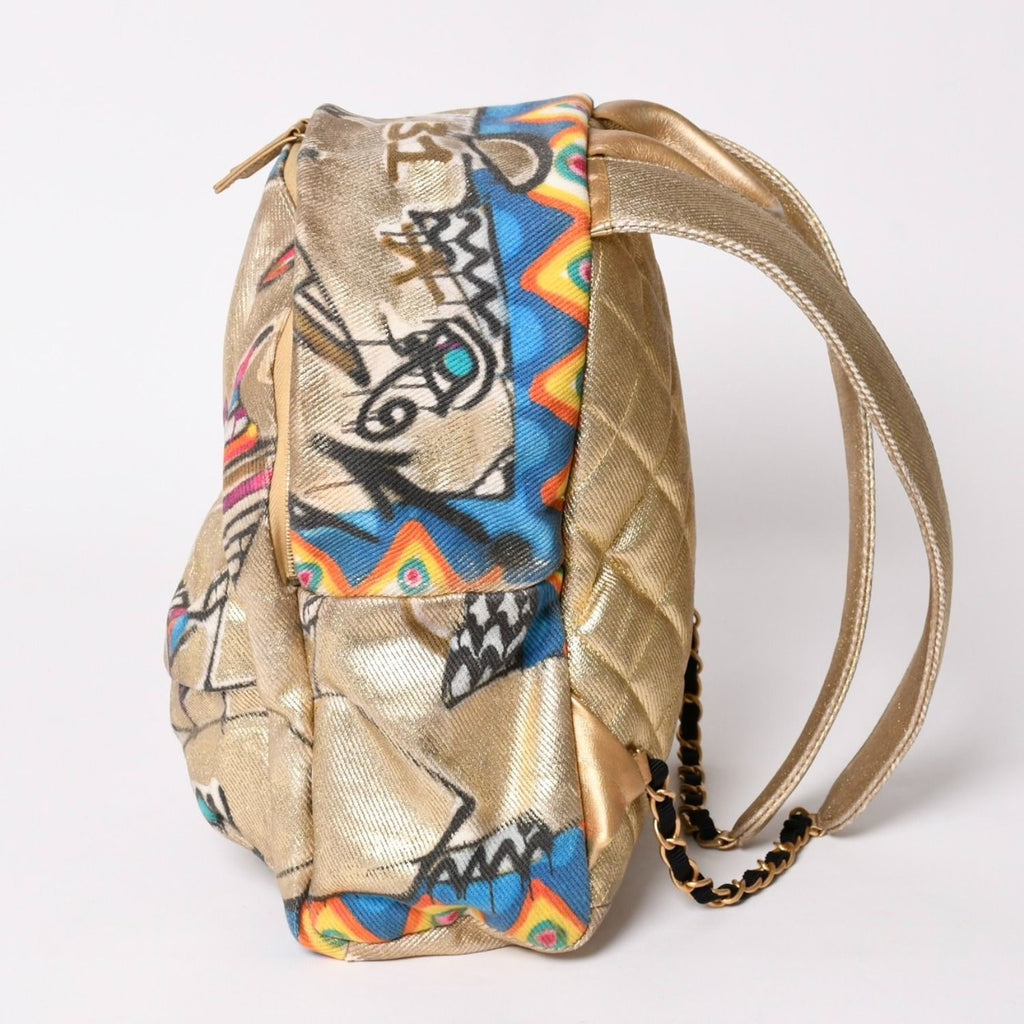 Chanel Graffiti Backpack CC Logo Medie D'art Collection Egypt Gold — view 3