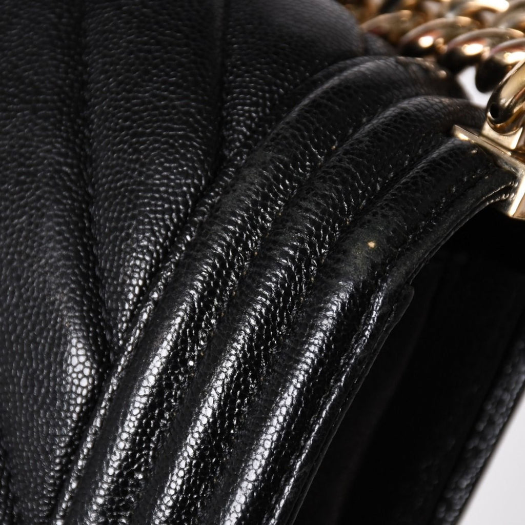 Chanel Boy Chain Shoulder Bag V-shaped Stitch Chevron Caviar Leather Black Gold — view 7
