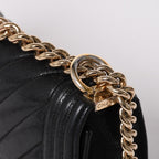 Chanel Boy Chain Shoulder Bag V-shaped Stitch Chevron Caviar Leather Black Gold — view 6
