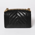 Chanel Boy Chain Shoulder Bag V-shaped Stitch Chevron Caviar Leather Black Gold — view 2