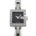 Gucci Watch Mini 102 Pave Diamond Bezel Square Black Dial SS