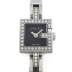 Gucci Watch Mini 102 Pave Diamond Bezel Square Black Dial SS