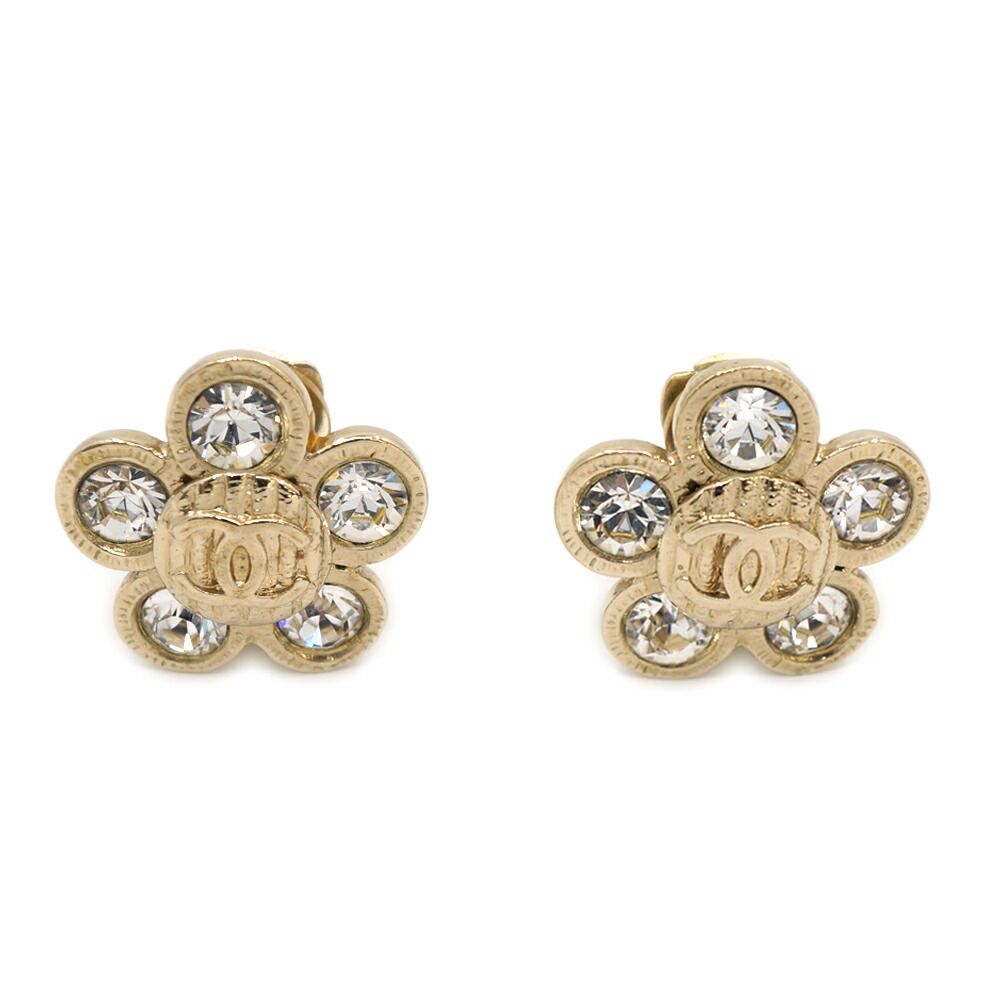 Chanel CC Logo Flower Earrings Gold Pair Metal