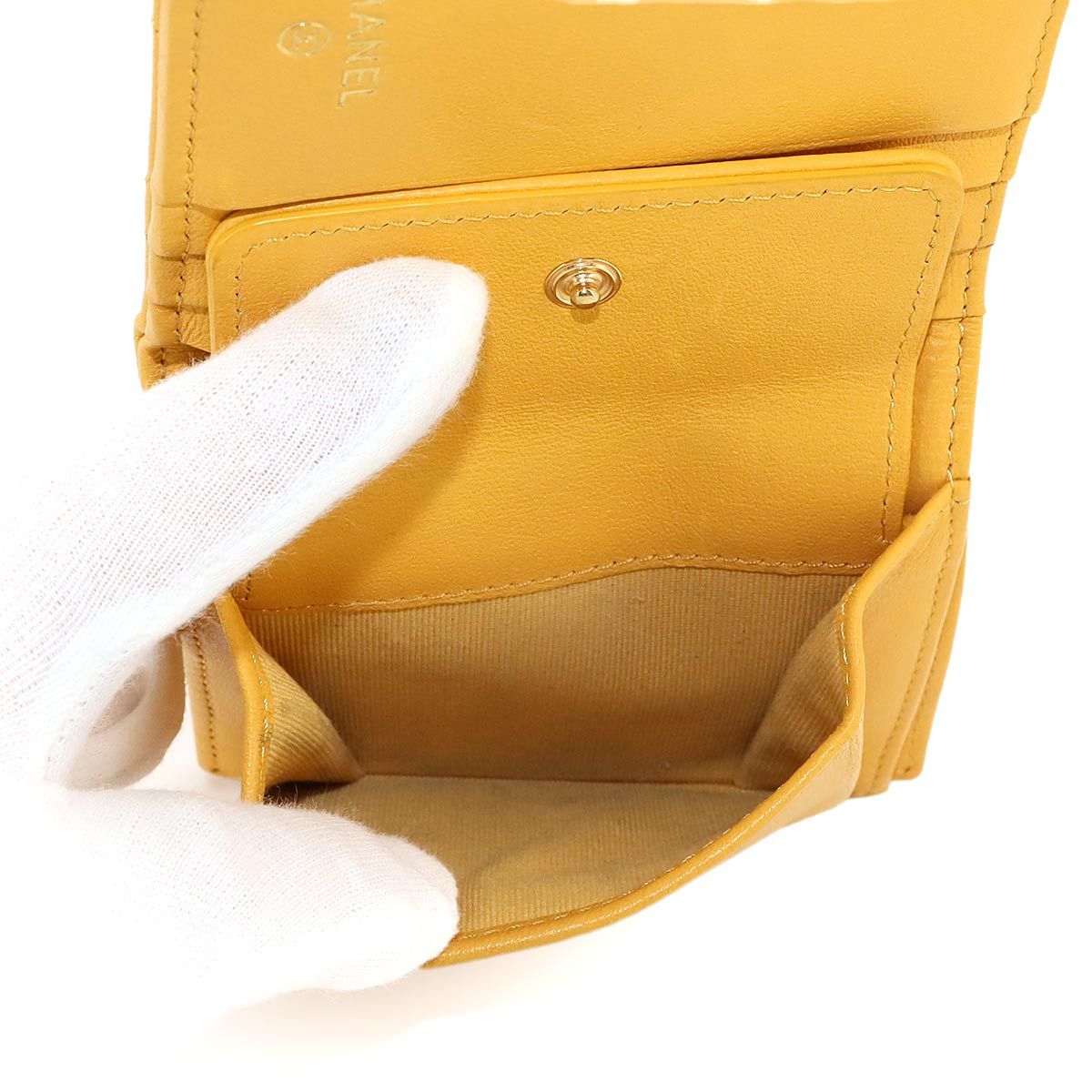 Chanel Quilted Small Wallet Bifold Lambskin Master Yellow — view 7