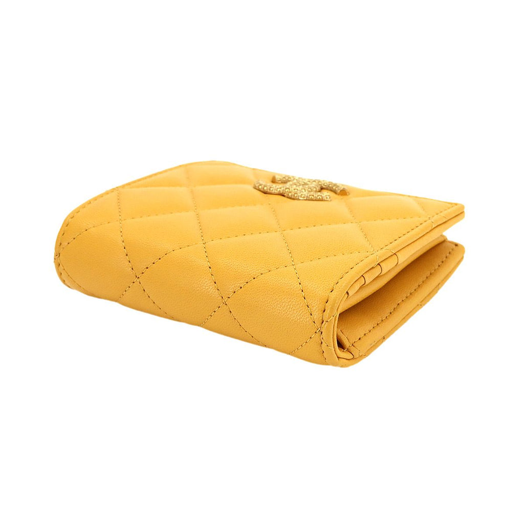 Chanel Quilted Small Wallet Bifold Lambskin Master Yellow — view 4