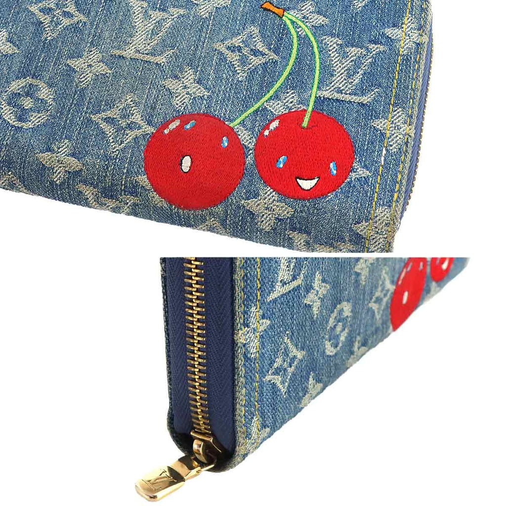 Louis Vuitton LV Takashi Murakami Zippy Wallet Zip Around Monogram Cherry Denim — view 9
