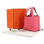 Hermes Picotin Lock 18 PM Hand Bag Taurillon Clemence Rose Azalea Silver — view 2
