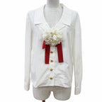 Gucci Cotton 100% Open Color Interlocking Gold Button Flower Ribbon Brooch Long