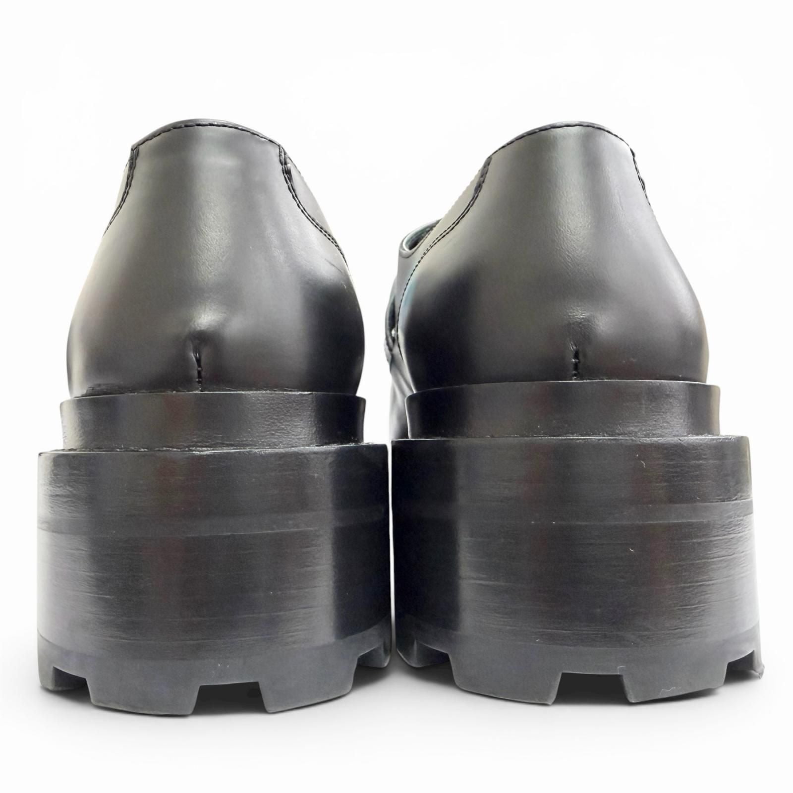 Hermes First Silver Kelly Buckle Derby Shoes Leather Loafers Black — view 5