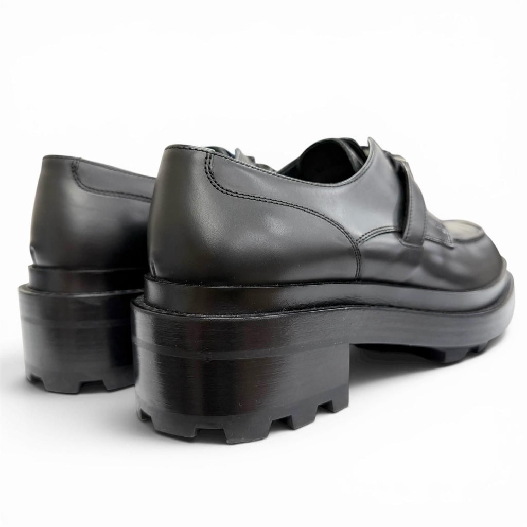 Hermes First Silver Kelly Buckle Derby Shoes Leather Loafers Black — view 6