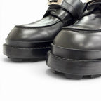 Hermes First Silver Kelly Buckle Derby Shoes Leather Loafers Black — view 7