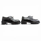 Hermes First Silver Kelly Buckle Derby Shoes Leather Loafers Black — view 4