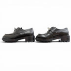 Hermes First Silver Kelly Buckle Derby Shoes Leather Loafers Black — view 3