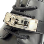 Hermes First Silver Kelly Buckle Derby Shoes Leather Loafers Black — view 9