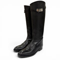 Hermes Silver Kelly Buckle Leather Jumping Boots Long Black