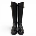 Hermes Silver Kelly Buckle Leather Jumping Boots Long Black — view 4
