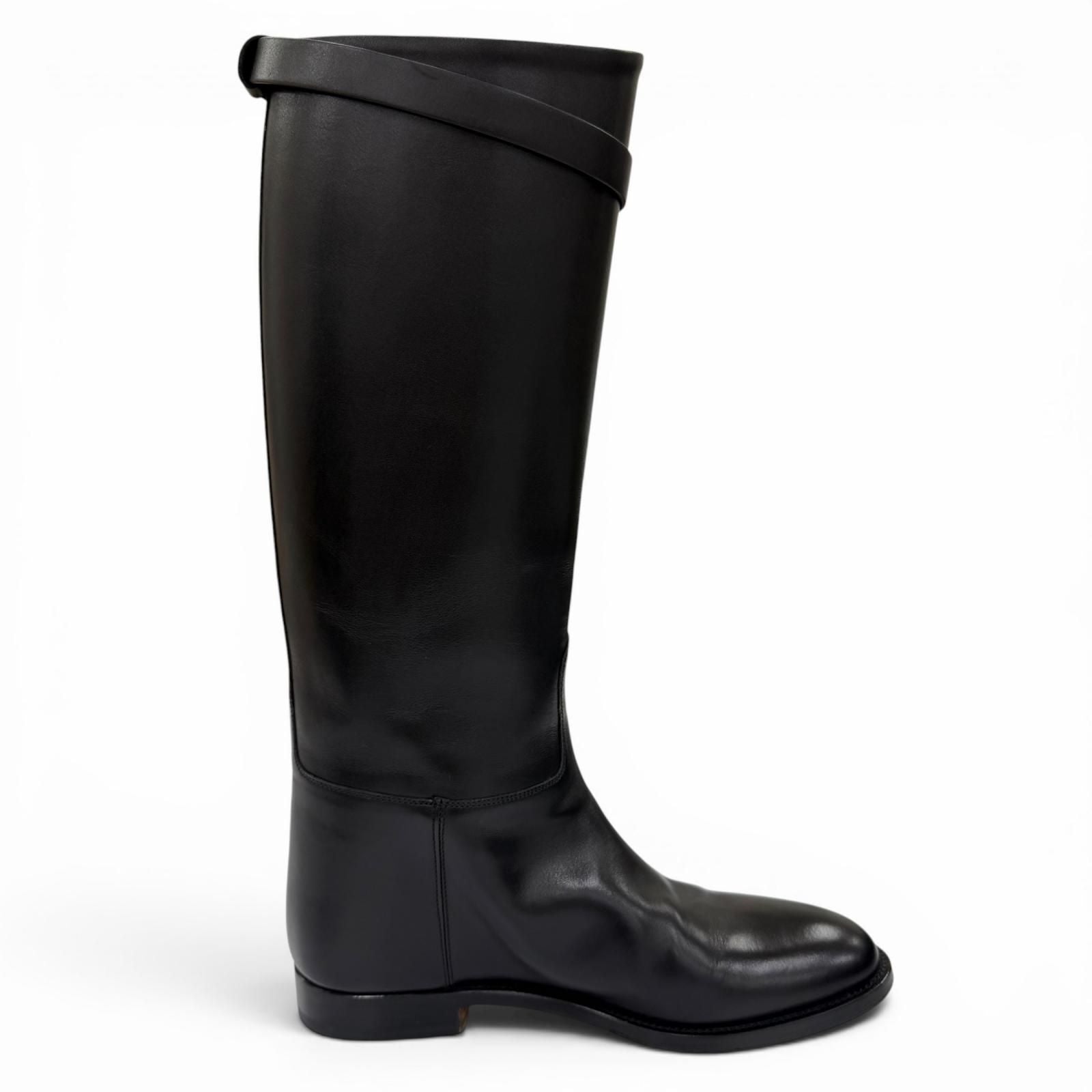 Hermes Silver Kelly Buckle Leather Jumping Boots Long Black — view 6