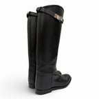 Hermes Silver Kelly Buckle Leather Jumping Boots Long Black — view 3