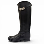 Hermes Silver Kelly Buckle Leather Jumping Boots Long Black — view 5
