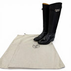 Hermes Silver Kelly Buckle Leather Jumping Boots Long Black — view 2