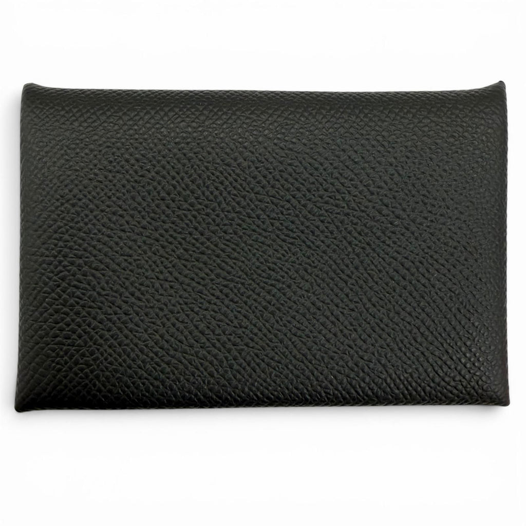 Hermes Calvi Veau Epsom Silver Card Case Black