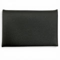 Hermes Calvi Veau Epsom Silver Card Case Black