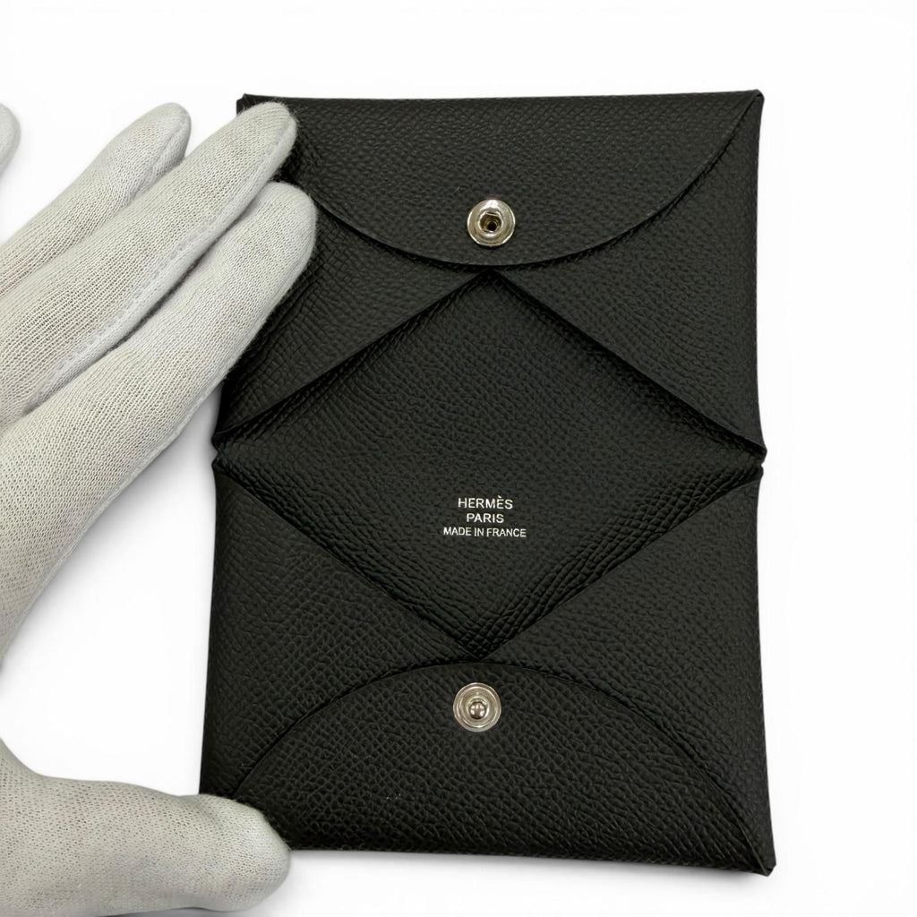 Hermes Calvi Veau Epsom Silver Card Case Black — view 6