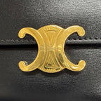 Celine Shiny Calfskin Triomphe Flap Large Wallet Bifold Black Gold — view 7