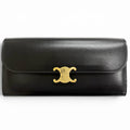 Celine Shiny Calfskin Triomphe Flap Large Wallet Bifold Black Gold